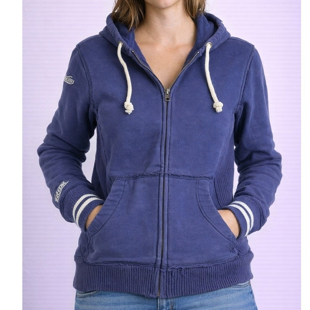 Mitchell & Ness Womens Full Zip Hoodie Sweatshirt Blue‎ Size L